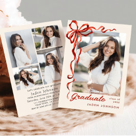 Invitación Cinta de lazo roja de moda 5 FOTO Fiesta de gradua