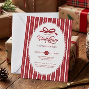 Invitación Cinta de lazo rojo elegante intercambio de regalos