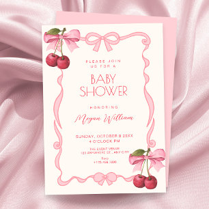 Invitación Cinta de lazo rosa cereza baby shower
