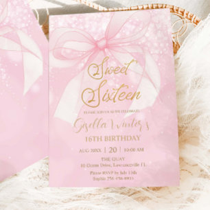 Invitación Cinta de Lazo Rosa Coquette Cumpleaños Dulces 16 D