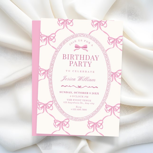 Invitación Cinta de lazo rosa cumpleaños (Subido por el creador)