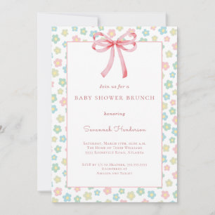 Invitación Cinta de lazo rosa floral para Brunch de Baby Show