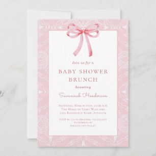 Invitación Cinta de lazo rosa para brunch de baby shower 