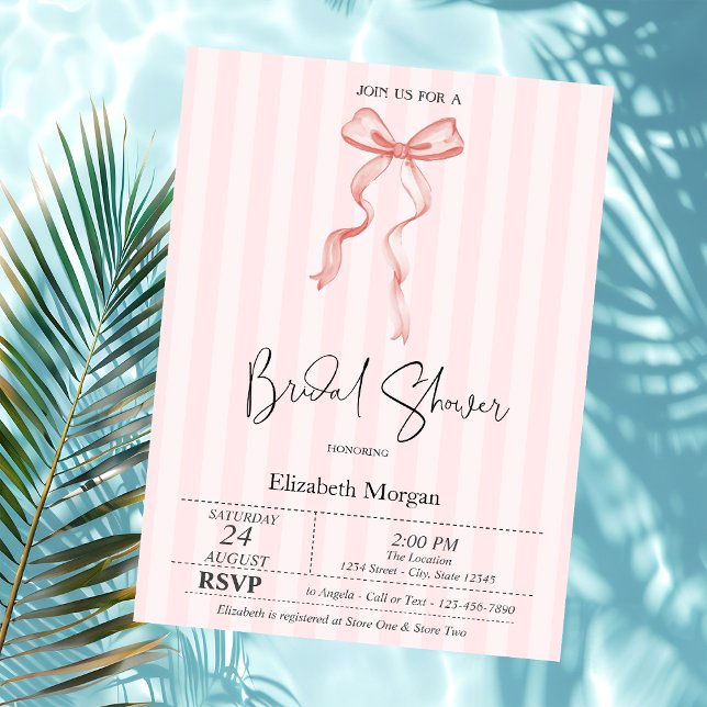 Invitación Cinta de lazo rosa Rayas rosadas Despedida de solt (Subido por el creador)