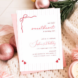 Invitación Cinta de Lazo Rosa Rojo Corazoncito Cumpleaños 1 a