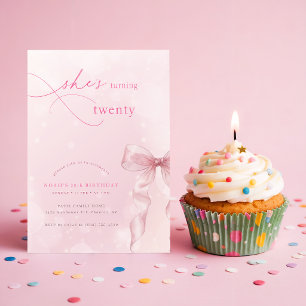 Invitación Cinta de lazo rosa sonrojado para chicas Cumpleaño
