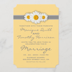 Invitación Cinta de margarita - Boda amarilla gris y blanca