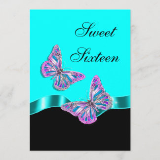 Invitación Cinta de mariposa azul rosa negro