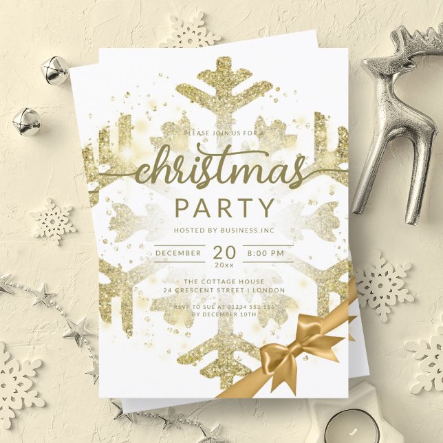 Invitación Cinta de Navidades de la Compañía de Nieve Purpuri (Gold Winter Glitter Snow Company Christmas Ribbon Invitation)