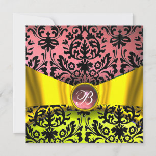 INVITACIÓN CINTA DE ORO AMARILLO DAMASCO ROSA NEGRO MONOGRAMA