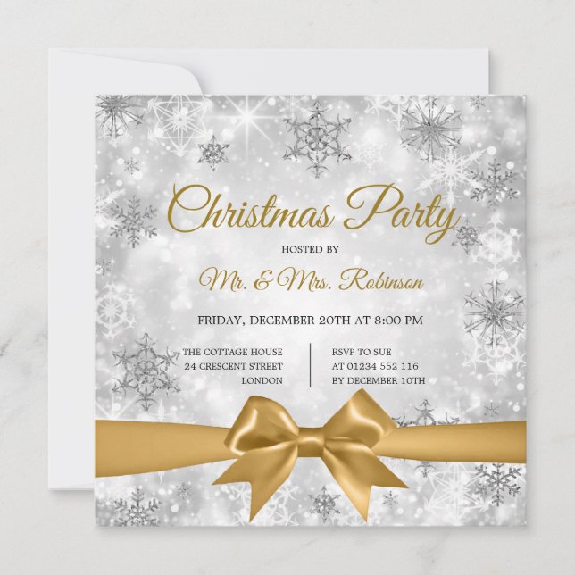 Invitación Cinta de oro de espuma de invierno de plata Fiesta (Anverso)