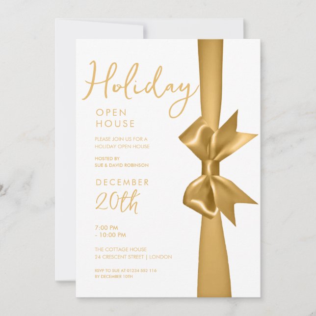 Invitación Cinta de oro de la casa abierta de vacaciones para (Anverso)