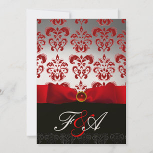 Invitación CINTA DE ORO ROJO & MONOGRAMA DE DAMASCO NEGRO Rub