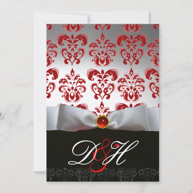 Invitación CINTA DE ORO ROJO Y MONOGRAMA DE DAMASCO NEGRO Rub (Anverso)