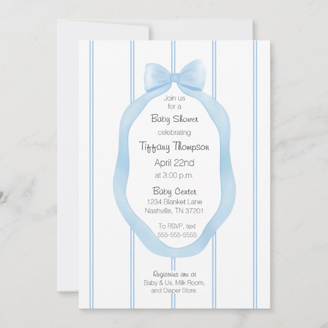 Invitación Cinta de papel de escritorio azul y blanco para ni (Anverso)