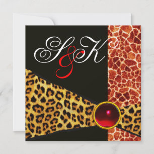 INVITACIÓN CINTA DE PIEL DE JIRAFA Y LEOPARDO ROJA CON PIEDRA