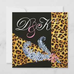 INVITACIÓN CINTA DE PIEL DE LEOPARDO Y PLUMAS DE DIAMANTE MON