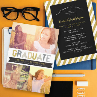 Invitación Cinta de plata dorada Foto de graduado Fiesta de g