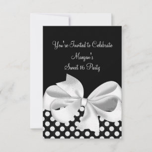 Invitación Cinta de puntos de polka blanco negro dulce 16 inv