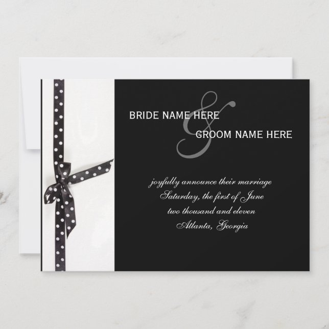 Invitación Cinta de puntos de polka blanco y negro (Anverso)