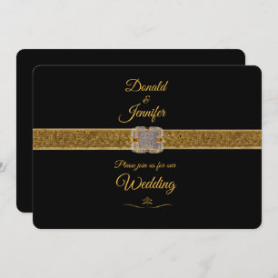 Invitación Cinta de Purpurina de oro y Boda de diamante/negro