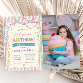 Invitación Cinta de Rayas Mágico Cumpleaños Colorido Foto