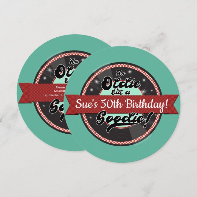 Invitación Cinta de Registro Retro Años Cincuenta Cumpleaños (Anverso / Reverso)