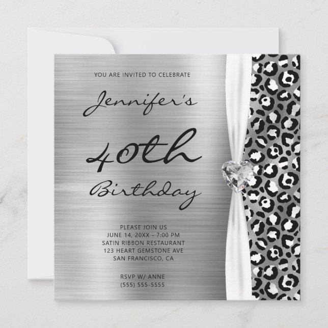 Invitación Cinta de Relieve metalizado Black Silver Leopard G (Anverso)