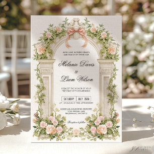 Invitación Cinta de Rosa Rosada Jardín Vintage Boda