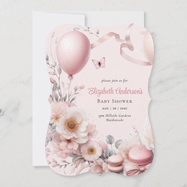 Invitación Cinta de rosas rosadas Pastel Baby Shower Elegant  (Anverso)