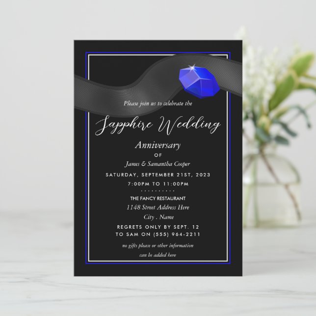 Invitación Cinta de Sapphire, 45 años de aniversario de Boda (Anverso de pie)