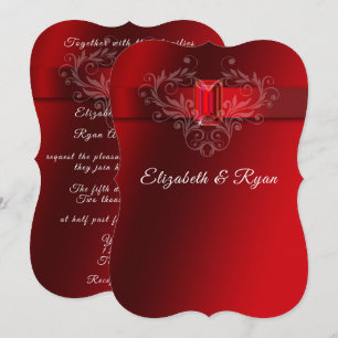 Invitación Cinta de Satén Rojo de Boda Brillante Rubí
