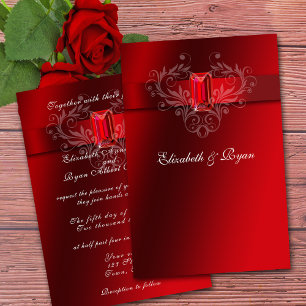 Invitación Cinta de Satén Rojo de Boda Brillante Rubí