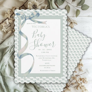 Invitación Cinta de tela verde Vintage Elegante Baby Shower