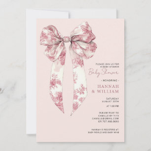 Invitación Cinta de toile coquette rosa sonrojado para baby s
