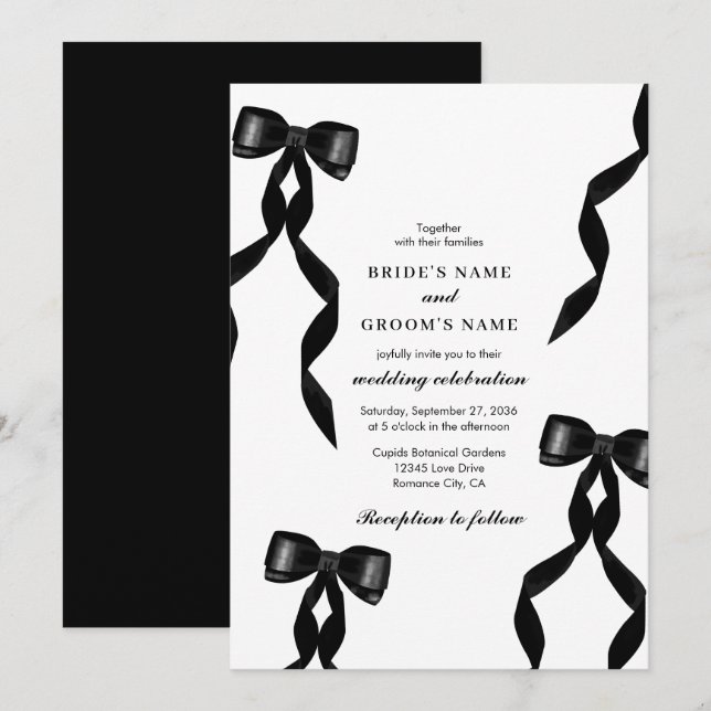 Invitación Cinta de vaca negra formal matrimonio elegante (Anverso / Reverso)