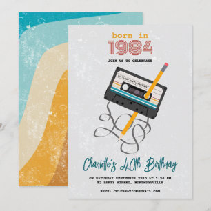 Invitación Cinta divertida de música retro cassette de 80 año