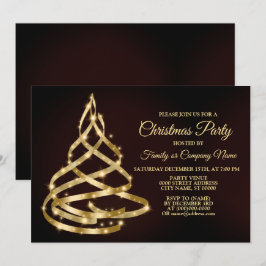 Invitación Cinta Dorada Brillante Árbol de Navidad Fiesta de