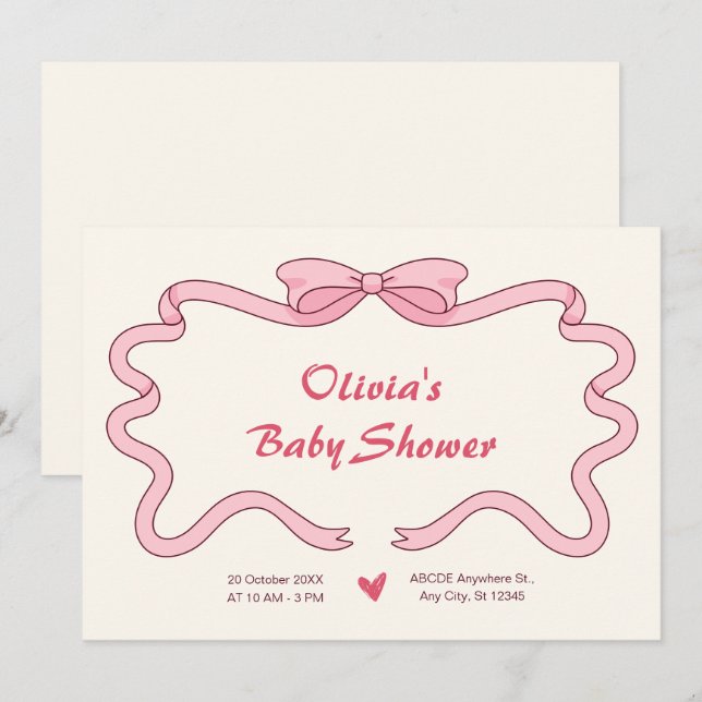 Invitación Cinta dulce rosa para bebé (Anverso / Reverso)