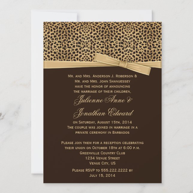 Invitación Cinta FALSA de estampado de leopardo para recepció (Anverso)