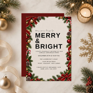 Invitación Cinta Festiva Alegre y Brillante Fiesta de Navidad