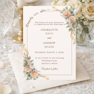 Invitación Cinta floral de champán marfil elegante boda