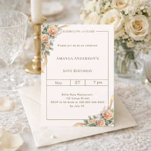 Invitación Cinta floral marfil melocotón de cumpleaños