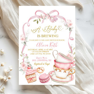 Invitación Cinta Floral Rosa Coquette Té Un bebé se está gest