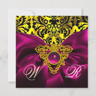 Invitación CINTA FUCsia CORAZÓN CELTA ORO MONOGRAMA DAMASCO