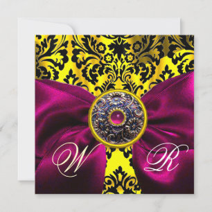 Invitación CINTA FUCsia ORO AMARILLO  NEGRO  DAMASCO MONOGRAM