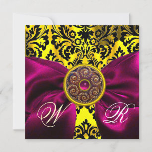 Invitación CINTA FUCsia ORO AMARILLO  NEGRO  DAMASCO MONOGRAM