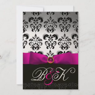 Invitación CINTA FUCsia ROSA BLANCO NEGRO MONOGRAMA DAMASCO