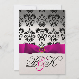 Invitación CINTA FUCsia ROSA BLANCO NEGRO MONOGRAMA DAMASCO