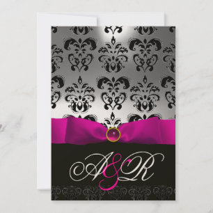 Invitación CINTA FUCsia ROSA BLANCO NEGRO MONOGRAMA DAMASCO